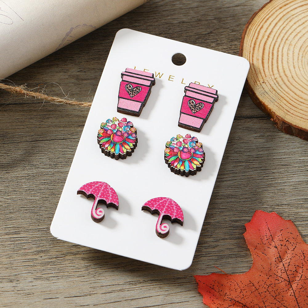 Wholesale of Valentine's Day Water Cups, Umbrellas, Printed Wooden Earrings